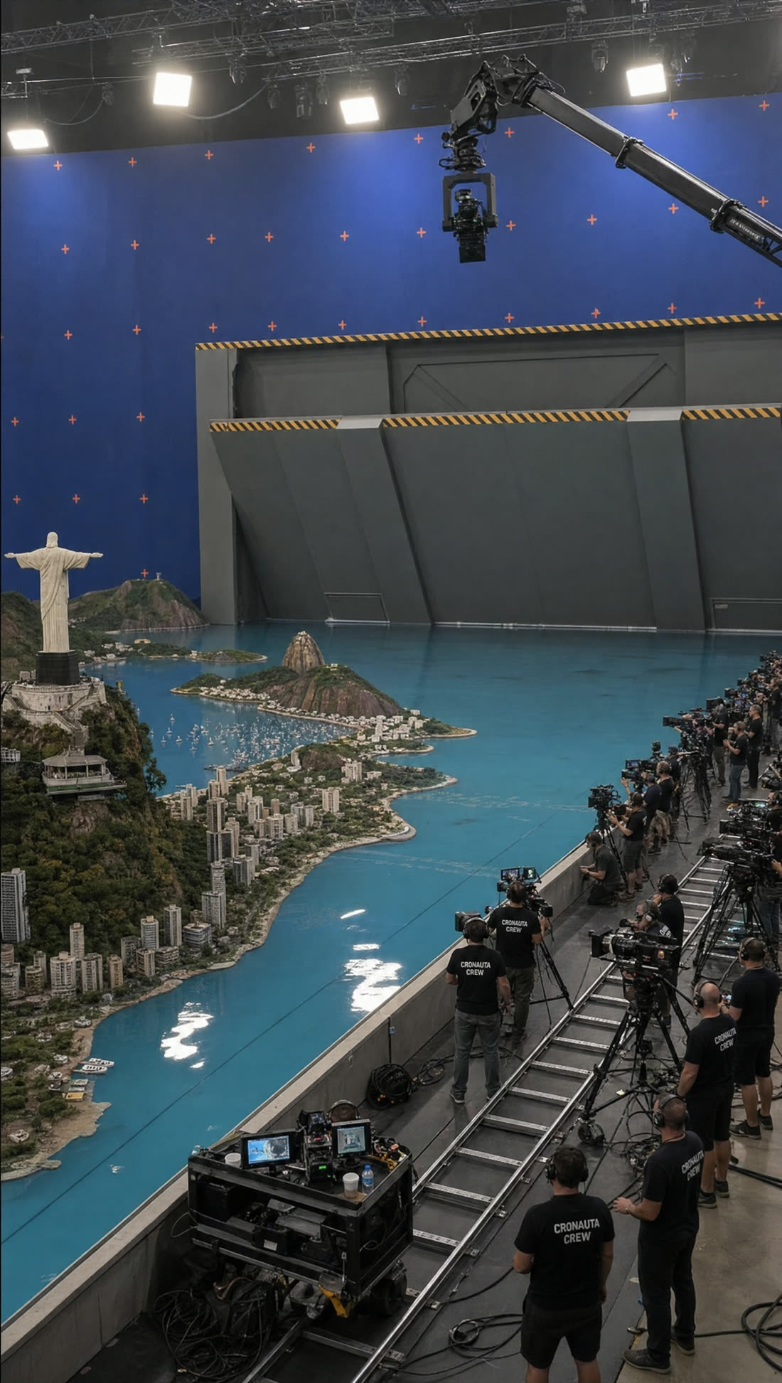 Miniature Rio de Janeiro diorama inside a real film studio water tank